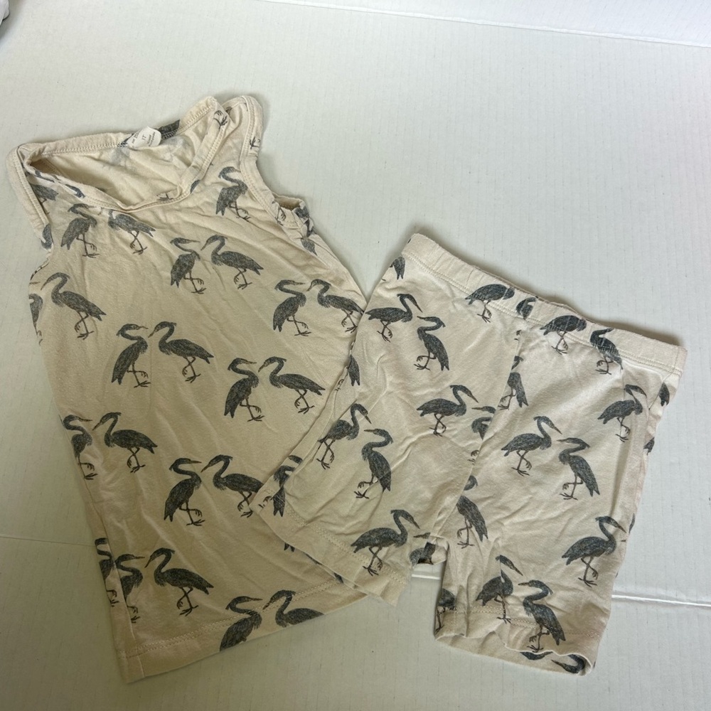 The Woods by Kate Quinn ( Beige Bird Print Sleeveless Top and Shorts Pajama set)